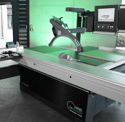 A promotional photo of an Altendorf HandGuard panel saw